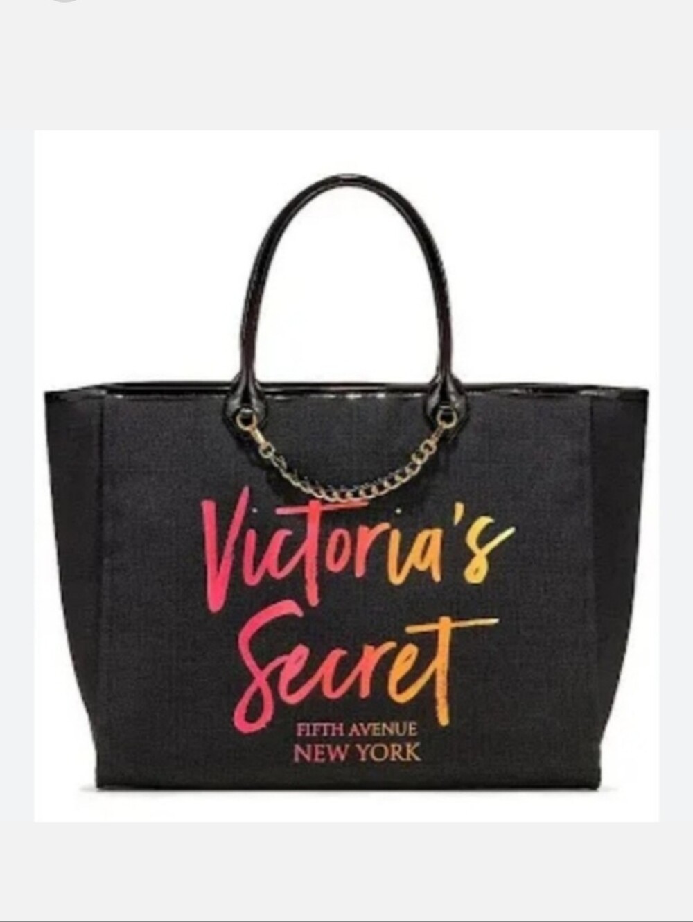 VICTORIA’S SECRET FIFTH AVE NEW YORK LARGE TOTE BAG BLACK RAINBOW NWT